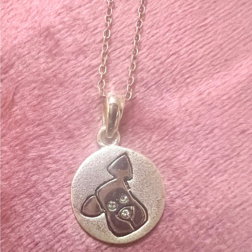 Sterling Silver Dog Pendant w/Rhinestone Accents 18” Necklace
